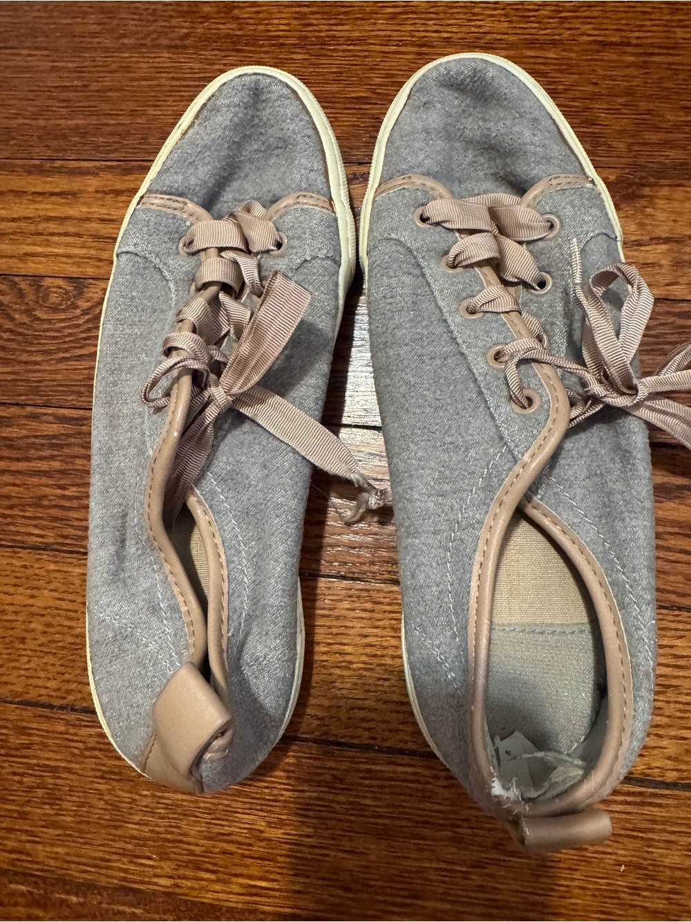 Women's Gray Canvas Lace-Up Sneakers with Taupe Trim